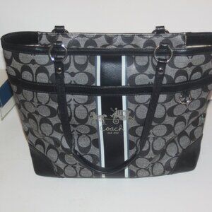 Coach 12358 Signature Coated Heritage Stripe Tote Shopper Shoulder Handbag Logo
